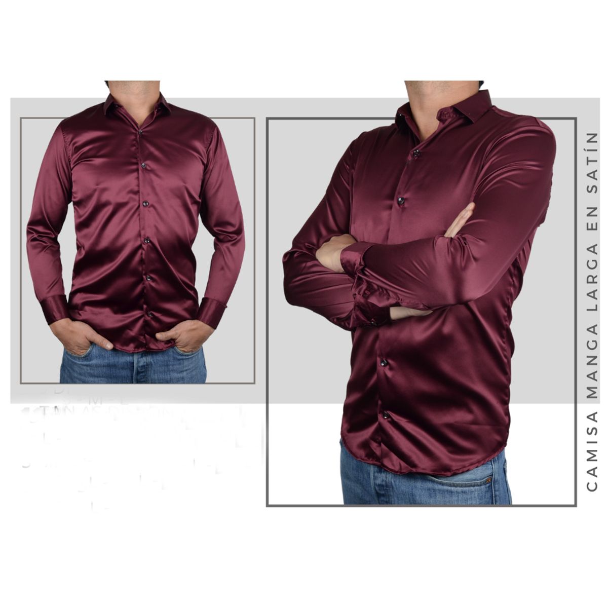 ABC - Camisas De Vestir Seda Brillante Satinada De Lujo Para Hombre botones
