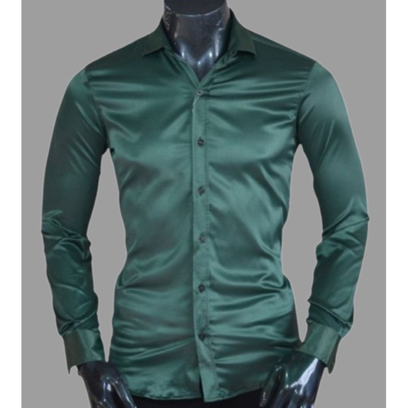 ABC - Camisas De Vestir Seda Brillante Satinada De Lujo Para Hombre botones
