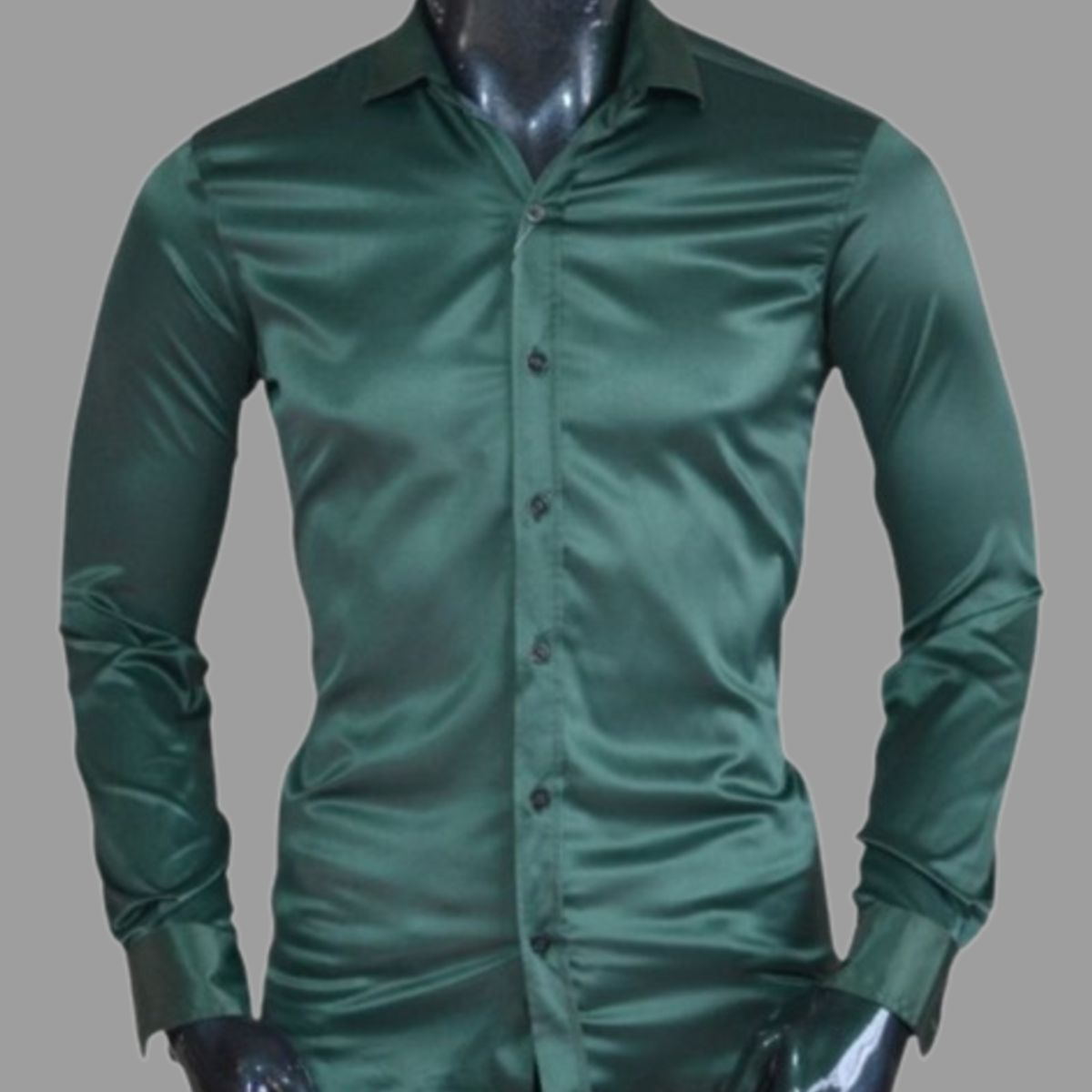 ABC - Camisas De Vestir Seda Brillante Satinada De Lujo Para Hombre botones