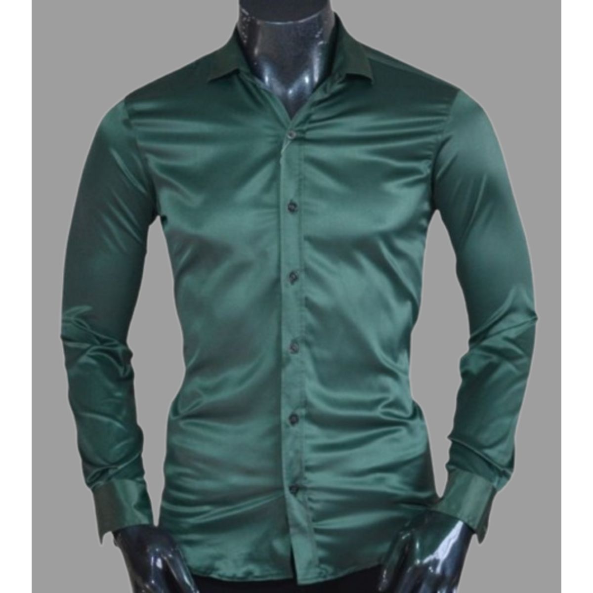 ABC - Camisas De Vestir Seda Brillante Satinada De Lujo Para Hombre botones