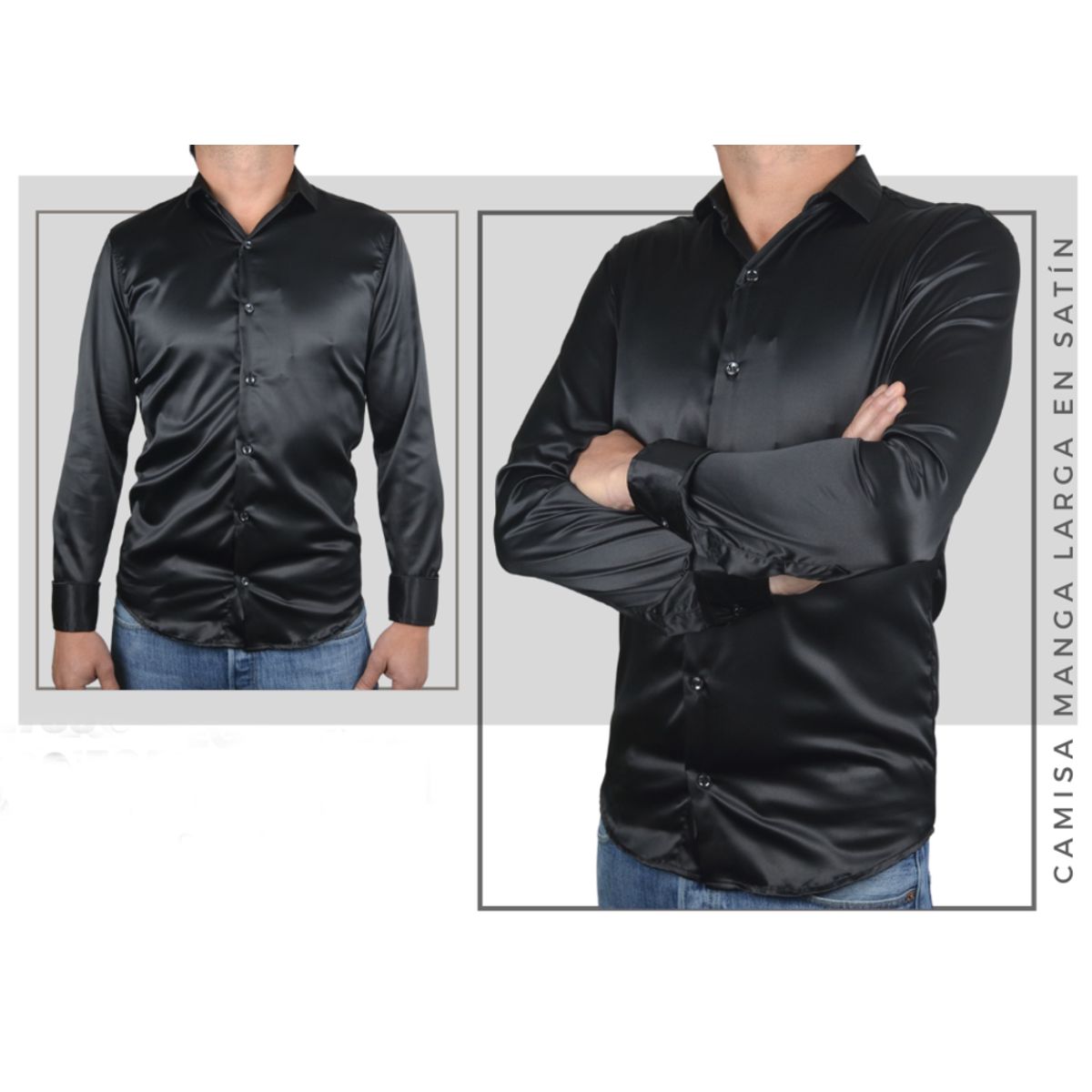 ABC - Camisas De Vestir Seda Brillante Satinada De Lujo Para Hombre botones