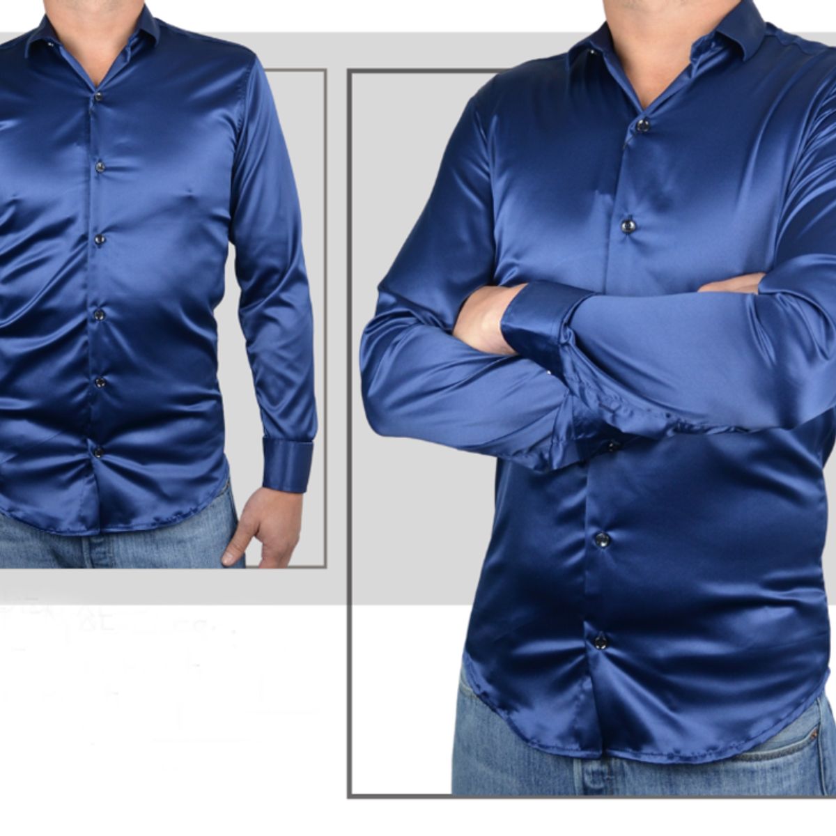 ABC - Camisas De Vestir Seda Brillante Satinada De Lujo Para Hombre botones