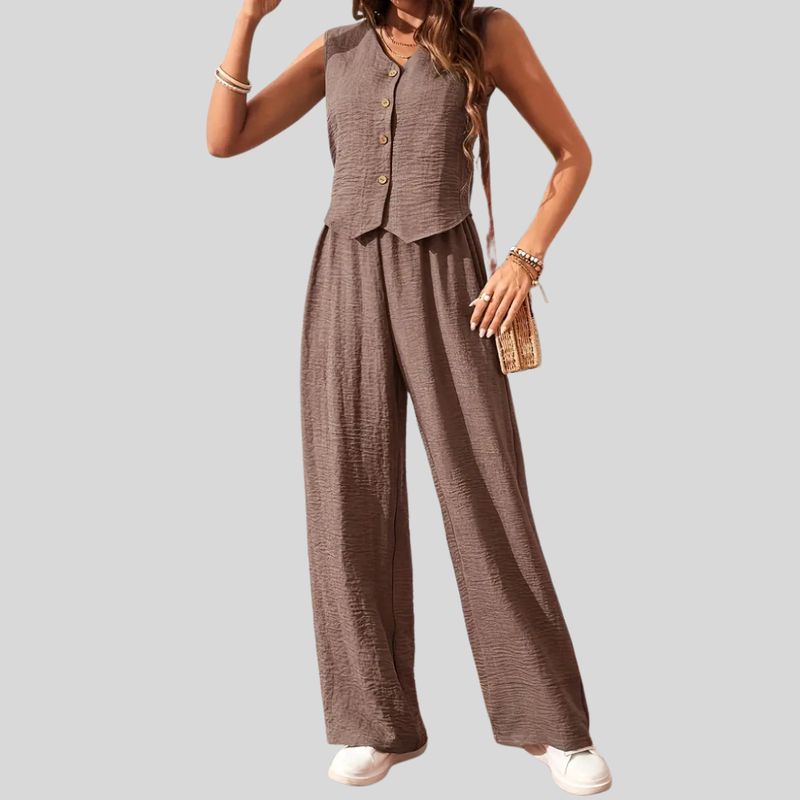 YURELKSHOP - CONJUNTO PANTALÓN LARGO Y BLUSA ESCOTE V