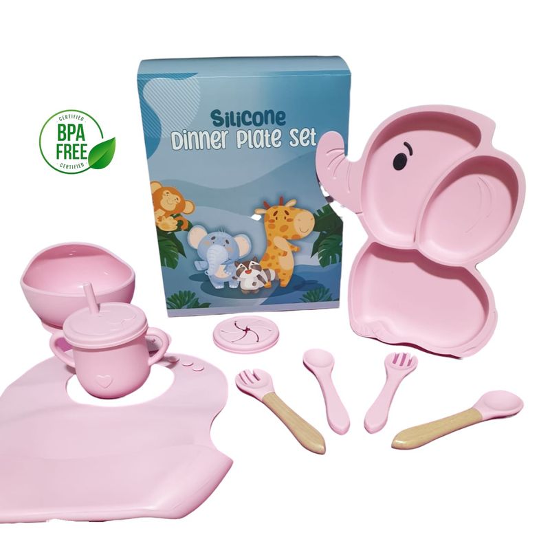 GENERICO - Set De Silicona 8 Piezas Para Alimentación Infantil Rosa