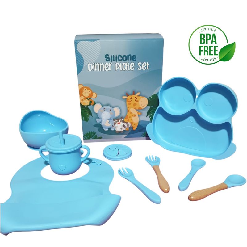 GENERICO - Set De Silicona 8 Piezas Para Alimentación Infantil Azul