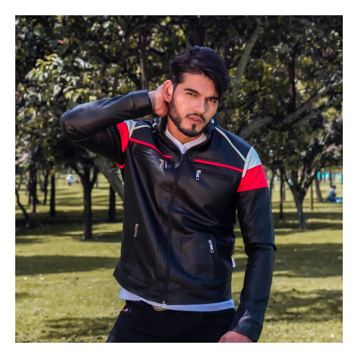 SYK - Chaqueta para hombre de cuerotex Tipo Slim