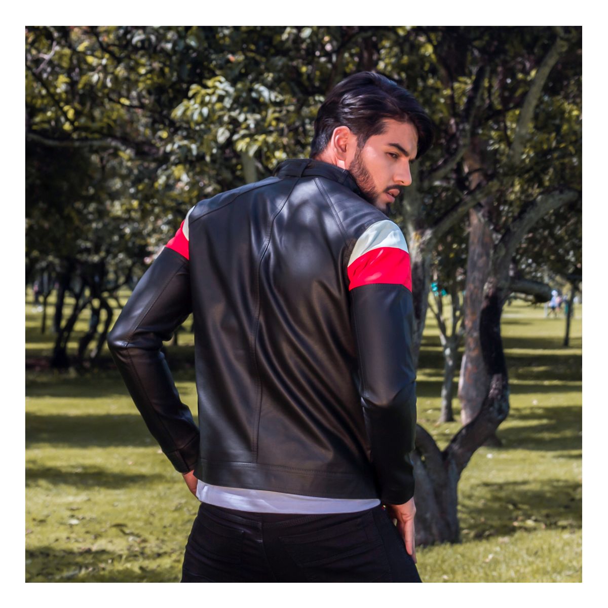 SYK - Chaqueta para hombre de cuerotex Tipo Slim
