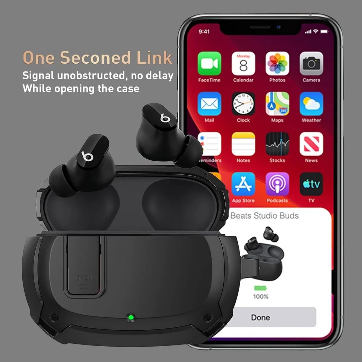 GENERICO - Estuche Funda Beats Studio Buds Plastico Rigido Negro