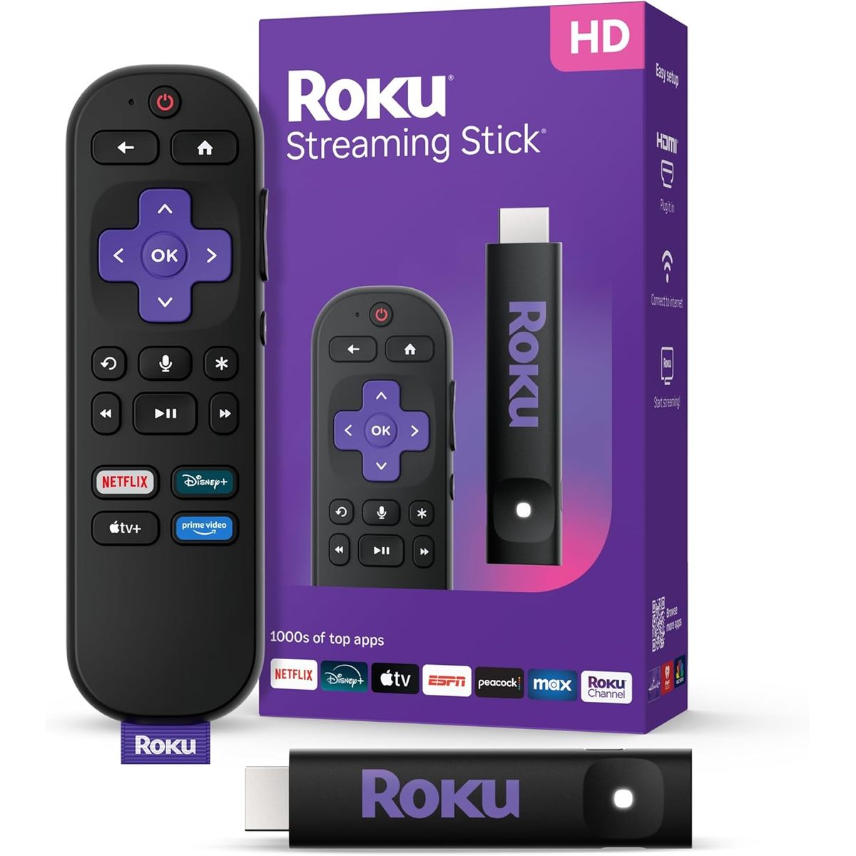 ROKU - Roku Streaming Stick 3840 Hd Para Tv Con Asistente De Voz Color Negro