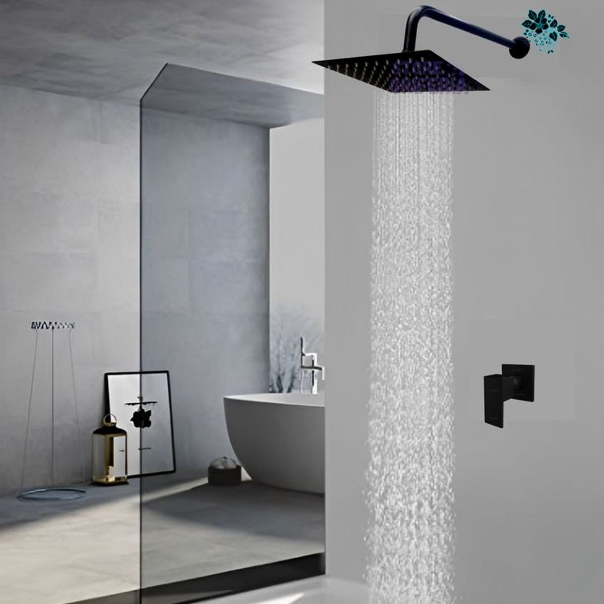 PAMO - Ducha Negra En Acero Con Llave Manija Agua Fria Cuadrada Color Negro