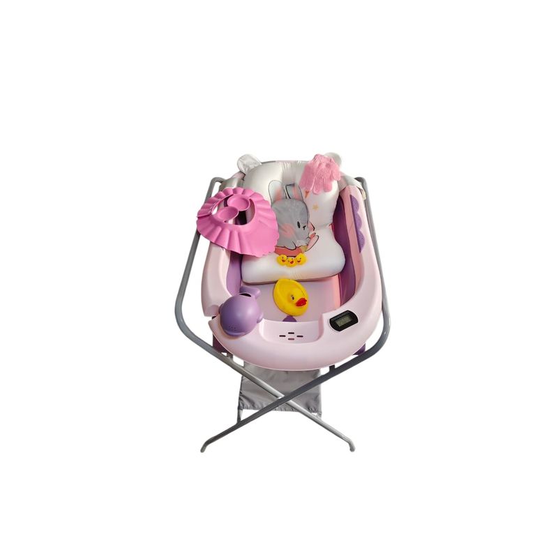 MY NEW BABY - Bañera Plegable De Bebe Soporte Metálico Cojin Y Accesorios