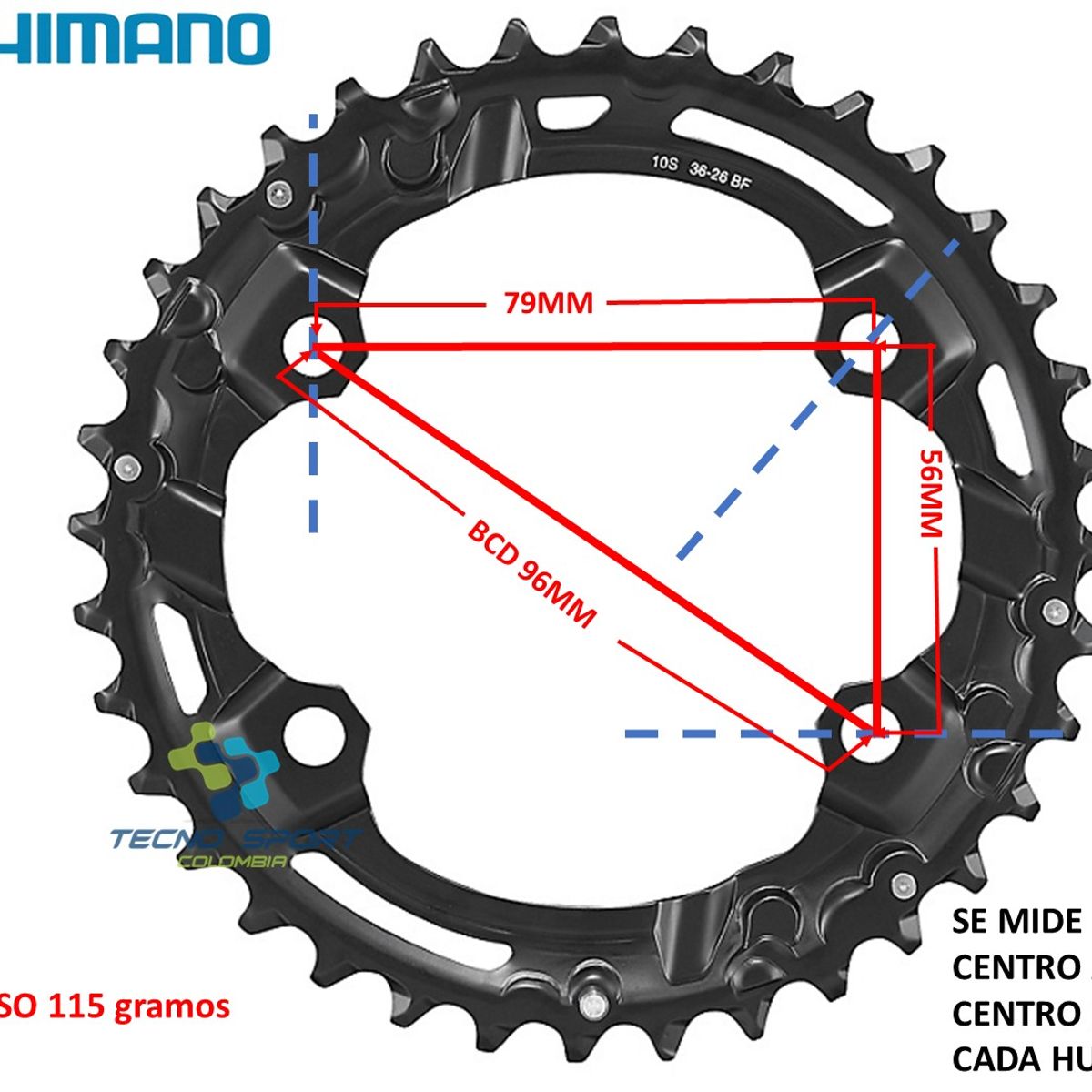 SHIMANO - Plato Coronilla Shimano M4100 10v Biplato 36 Dientes 96 Bcd