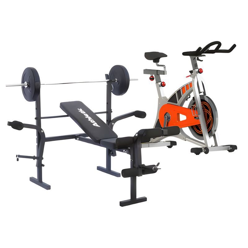 ATHLETIC - Combo Cardio- MultiFuerza Athletic Banco de pesas Multifuerza plegable + Bicicleta Estática 2600BS
