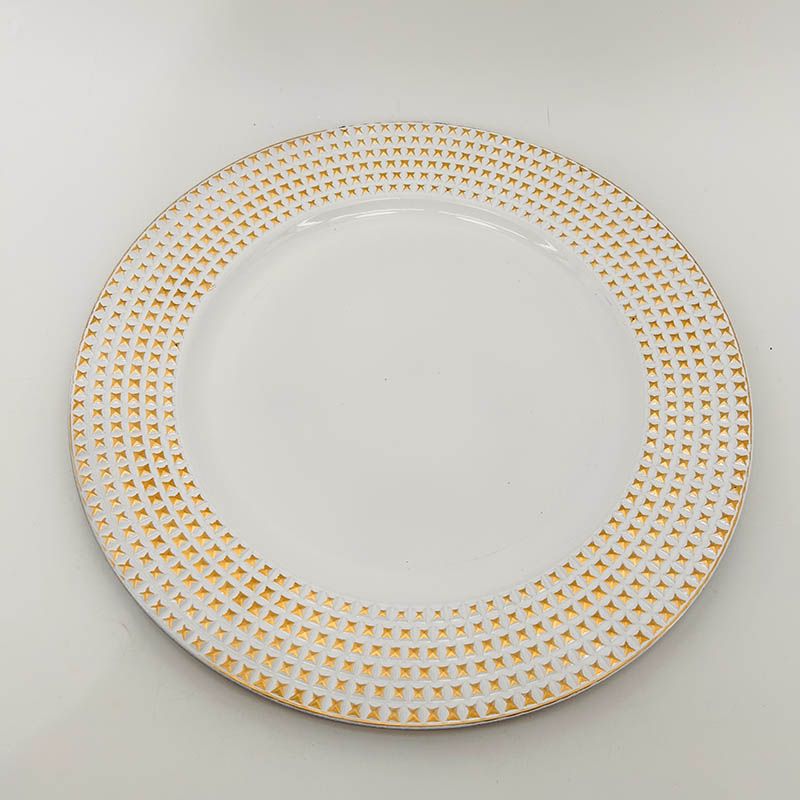BURICA - PLATO BASE 33CM MARTILLADO BLANCO DORADO