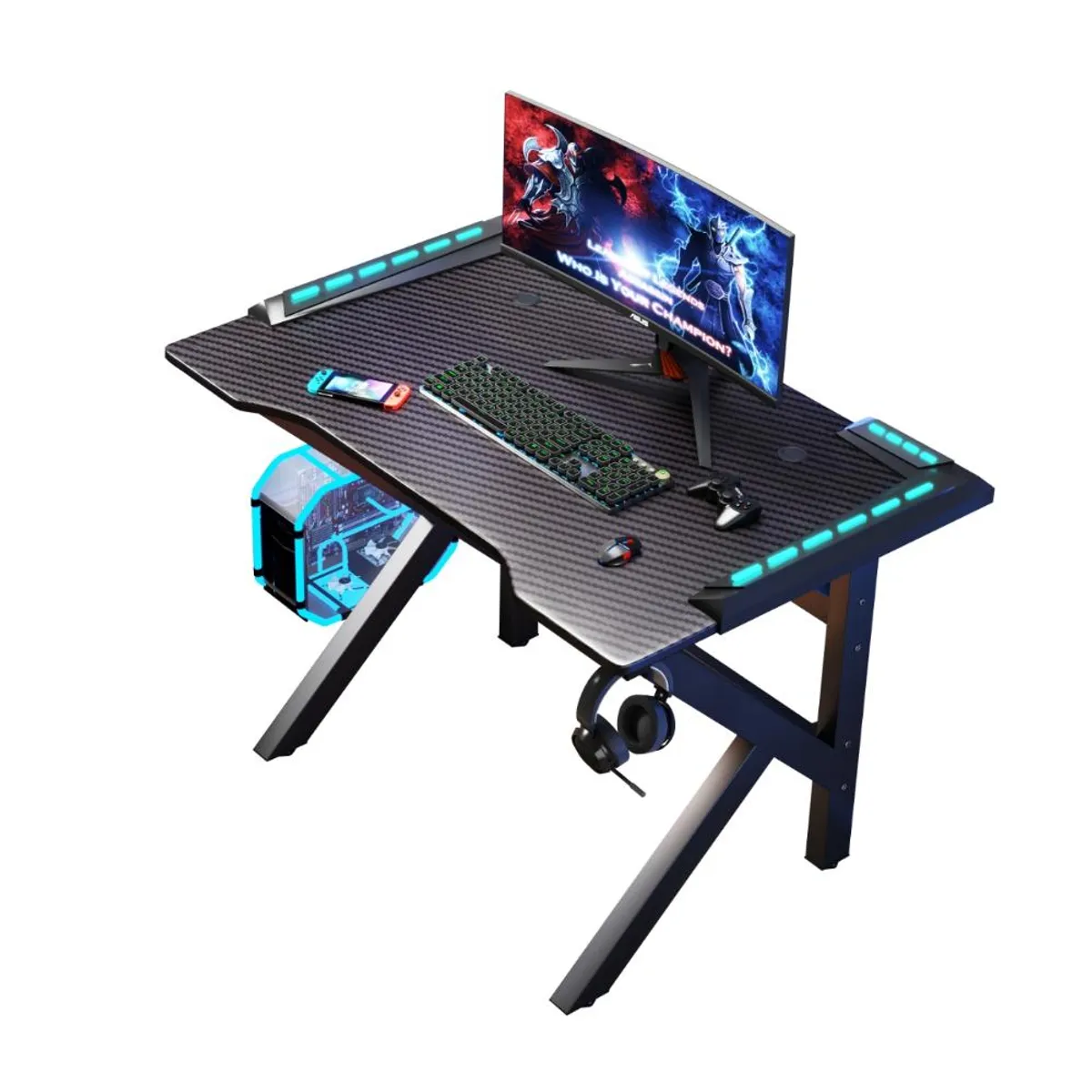 RTA DESIGN - Escritorio Gamer Galactic Negro Con Luz Led y  Estructura Metalica_.