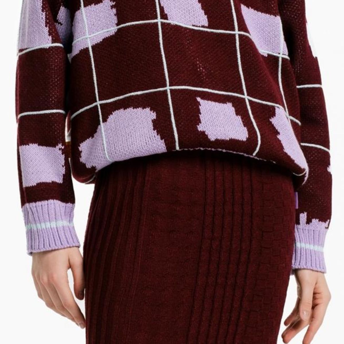 MAGLIONE - Sweater Tartán Lila Mujer Cuello Tortuga Oversized