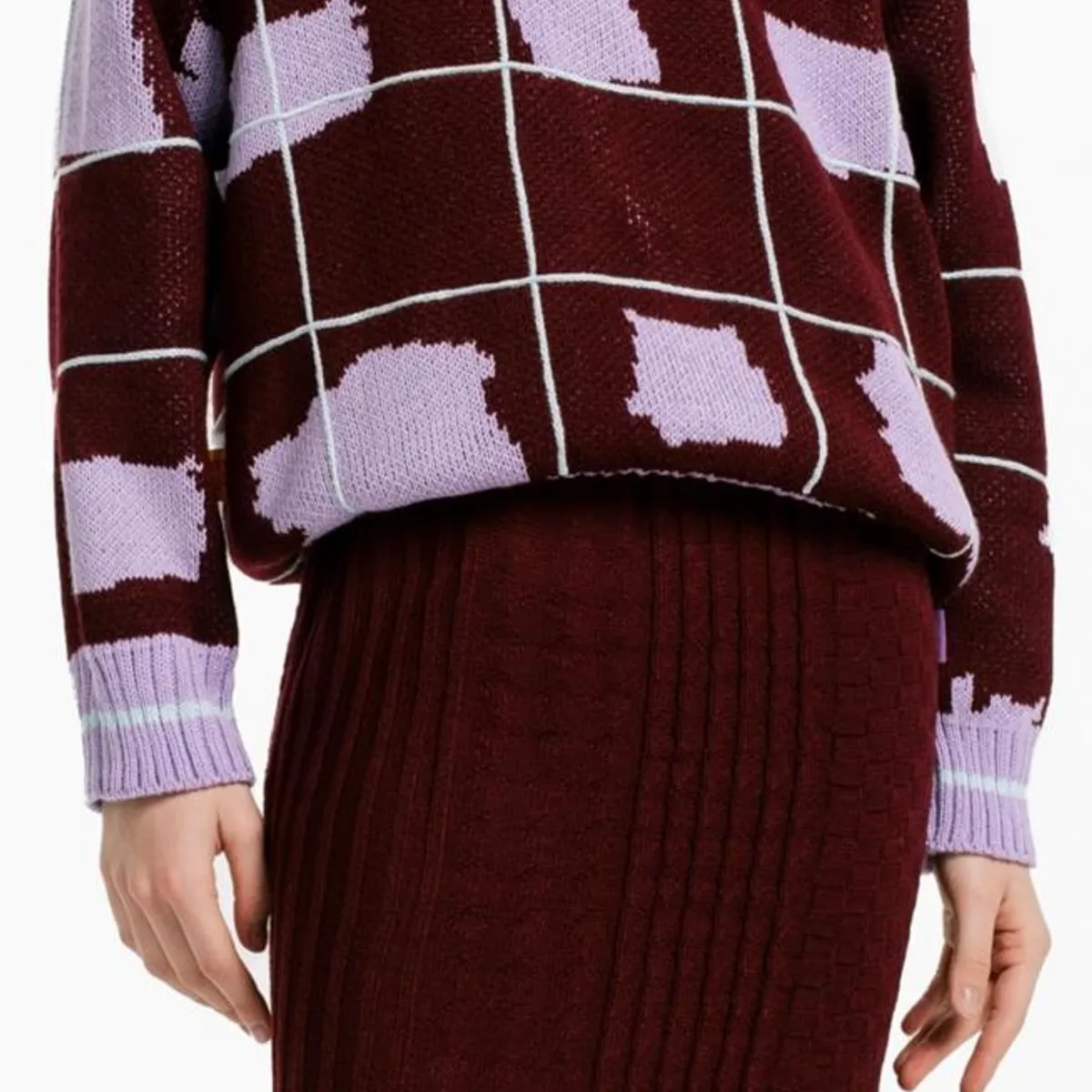 MAGLIONE - Sweater Tartán Lila Mujer Cuello Tortuga Oversized