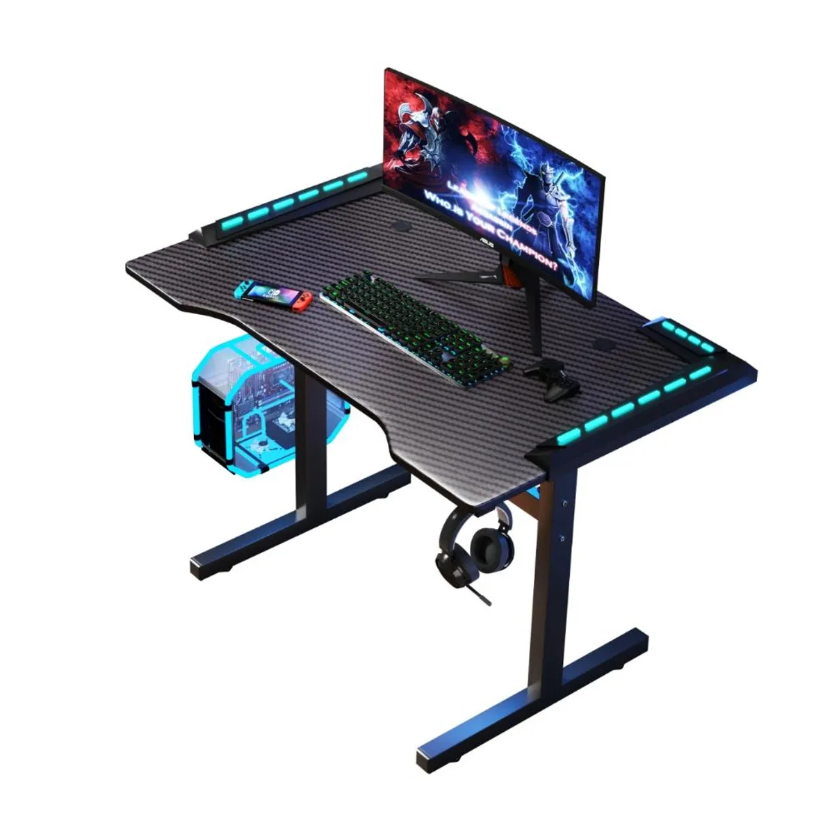 RTA DESIGN - Escritorio Gamer Matrix  Negro Con Luz Led Estructura Metalica