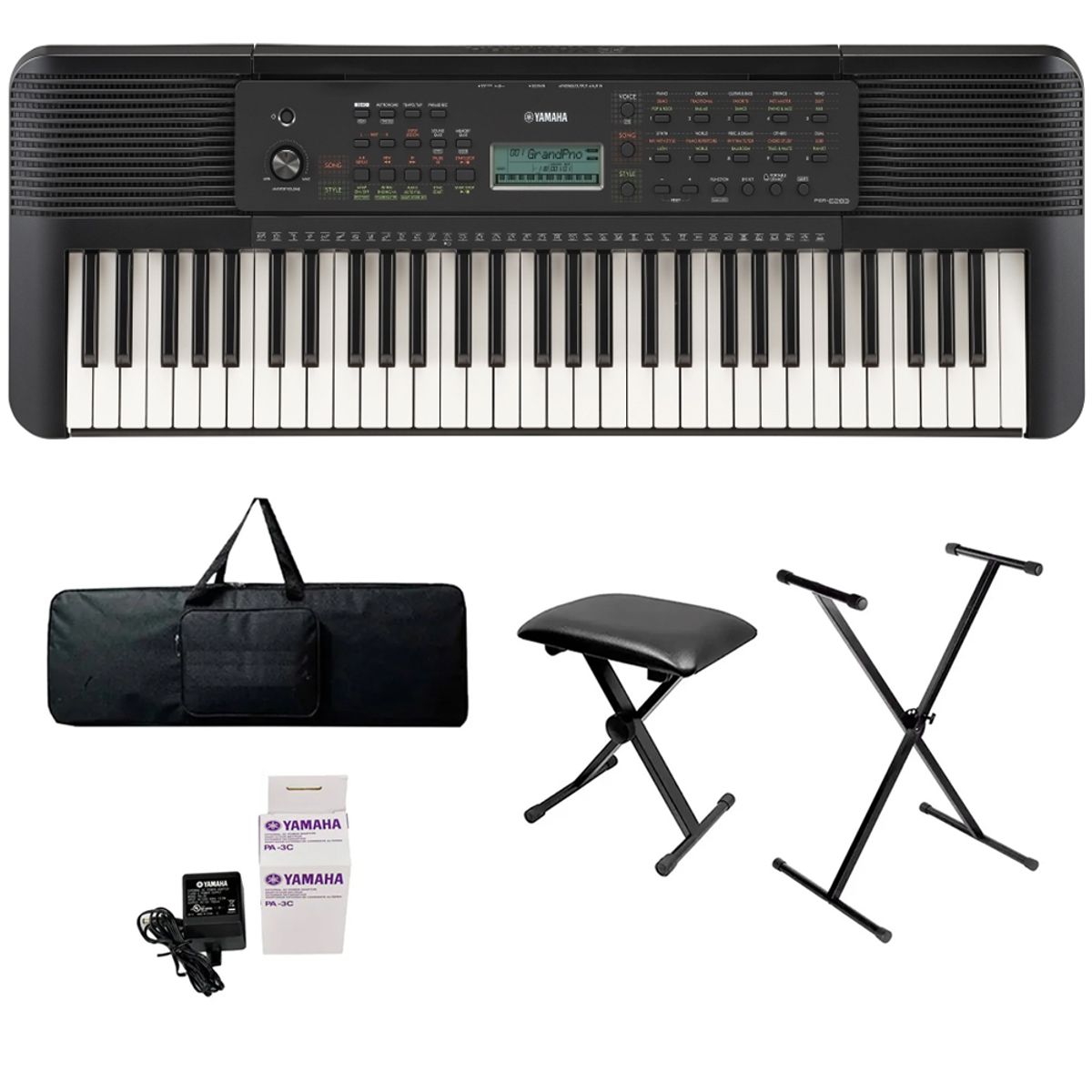 YAMAHA - Teclado Organeta Yamaha Psr-e283 Adapta + Base+forro+silla