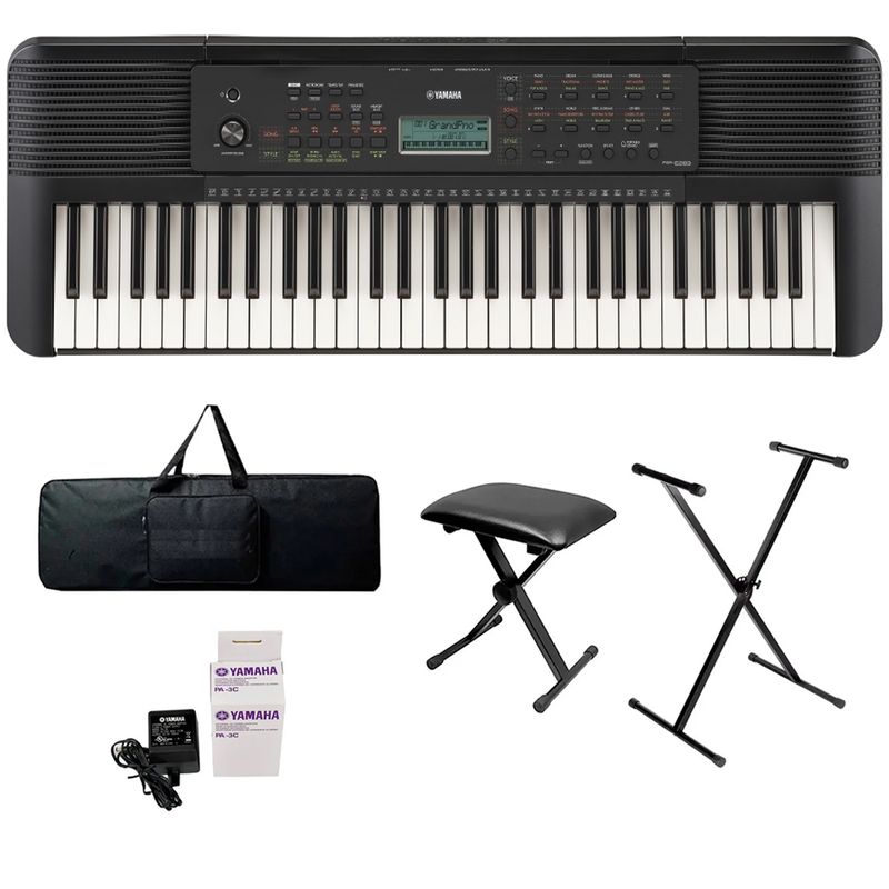 YAMAHA - Teclado Organeta Yamaha Psr-e283 Adapta + Base+forro+silla