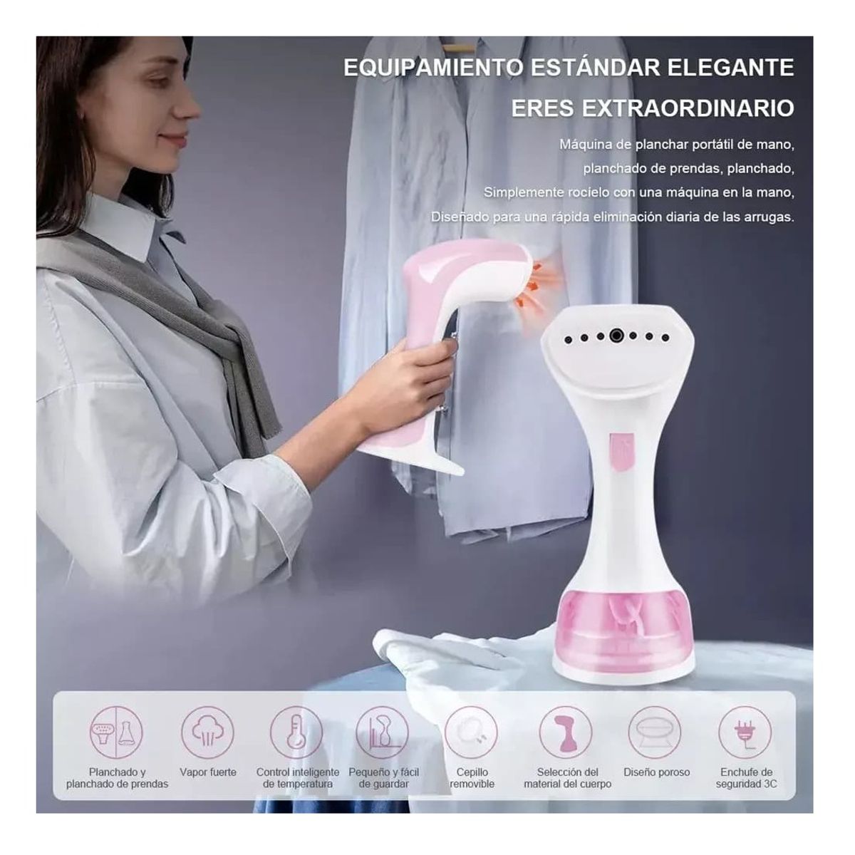 GENERAL - Plancha Vaporizadora Portátil Para Ropa Rosa HYLLIS HSL-88305