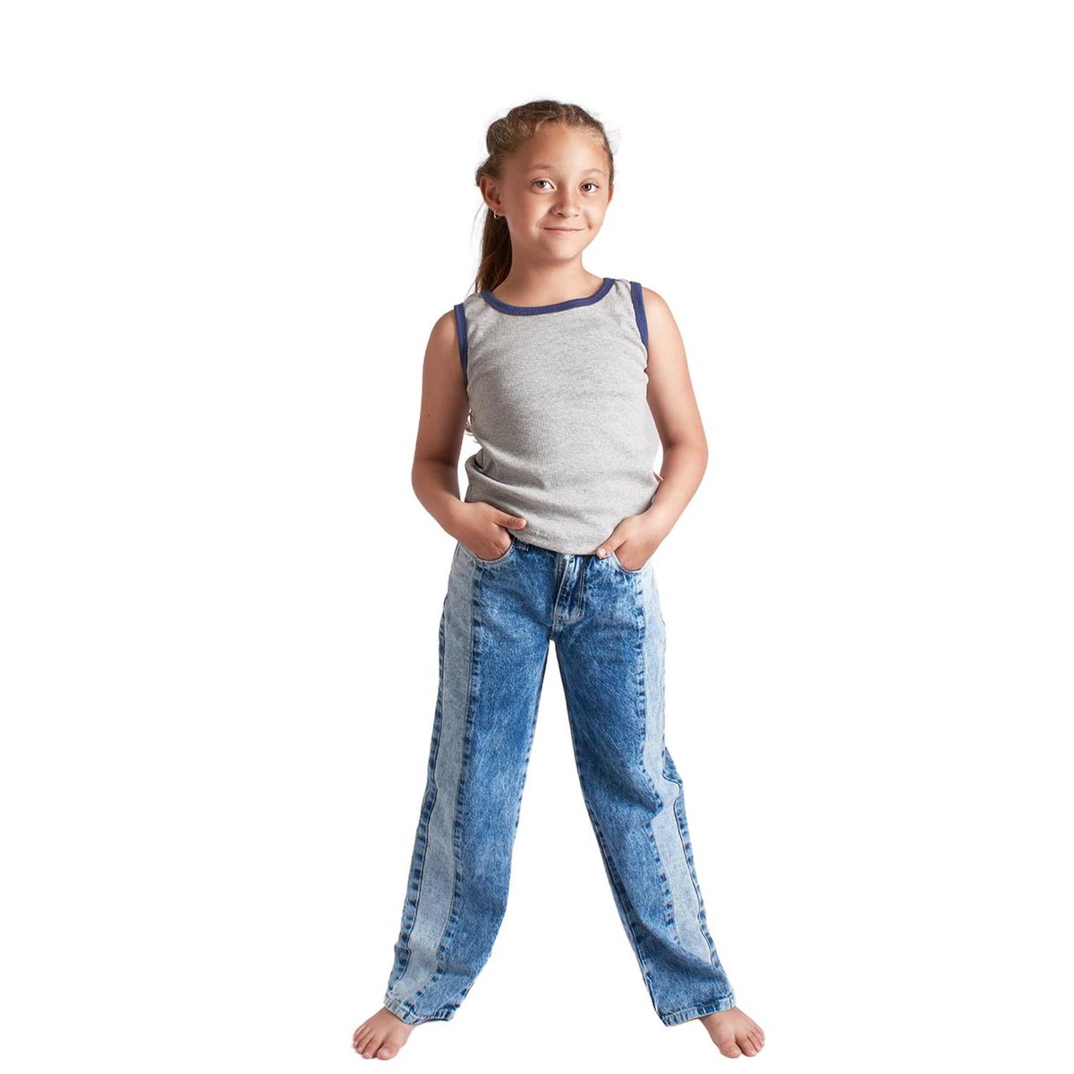 BIGBOYS - Crop Rib Combinado Gris Niña