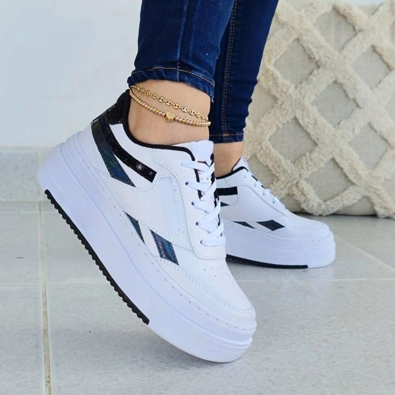 NACIONAL - Tenis Blanco Negro Dama Zapatillas Zapatos Mujer Lindos Moda Casual