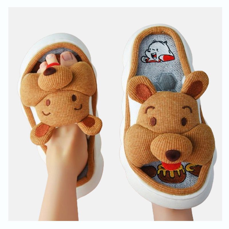 GENERICO - Pantuflas Sandalias de lino y algodón diseño de Osito antideslizantes