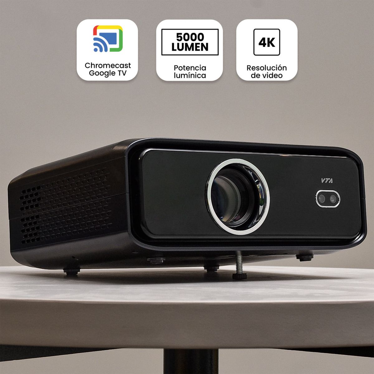 VTA - Proyector 5000 Lúmenes VTA 4K Android 11 Chromecast