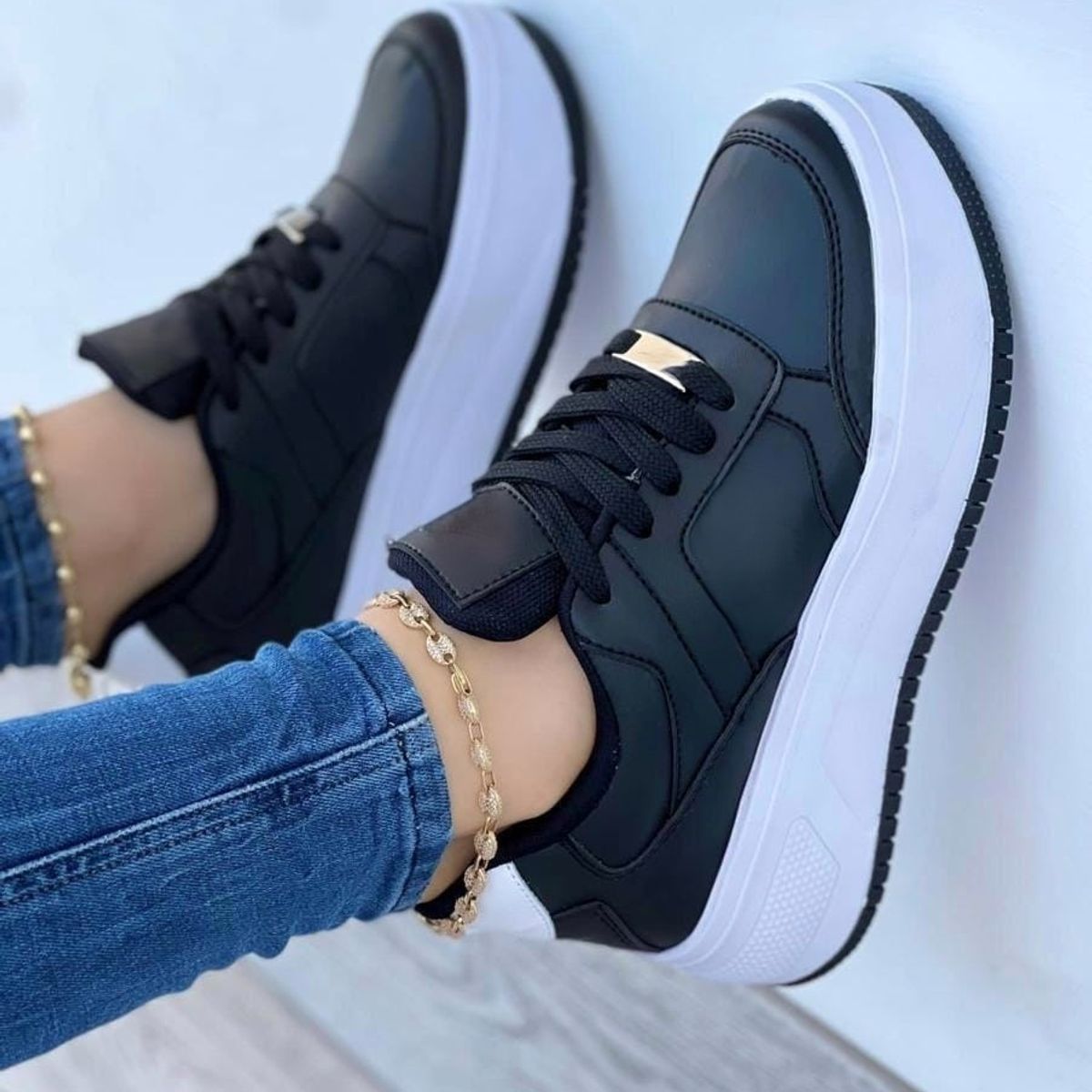 NACIONAL - Tenis Negro Dama Zapatillas Zapatos Mujer Lindos Moda Casual