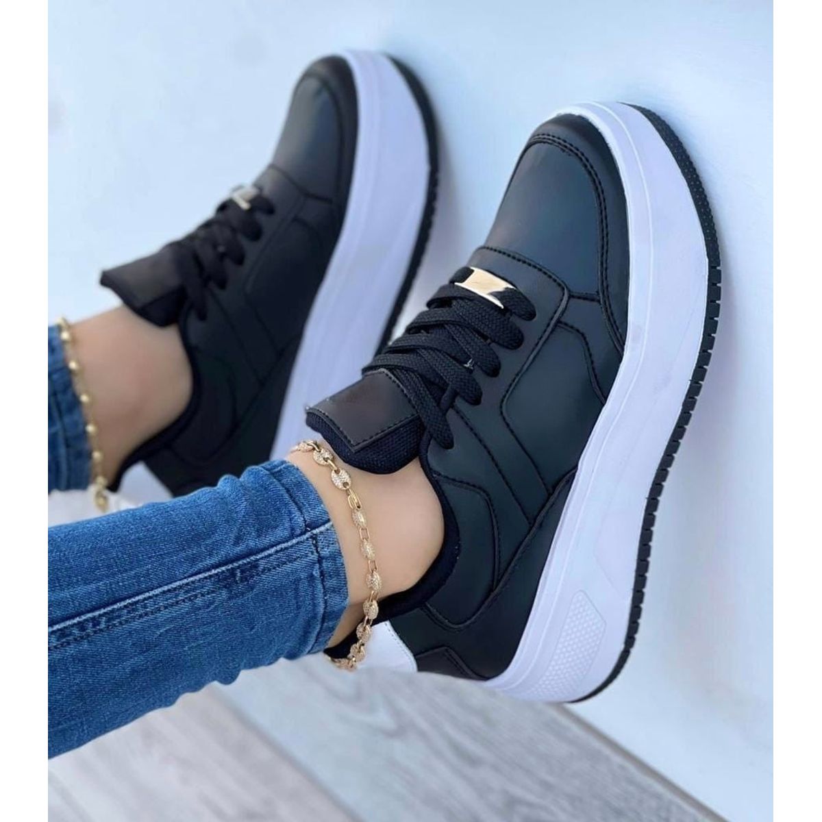 NACIONAL - Tenis Negro Dama Zapatillas Zapatos Mujer Lindos Moda Casual