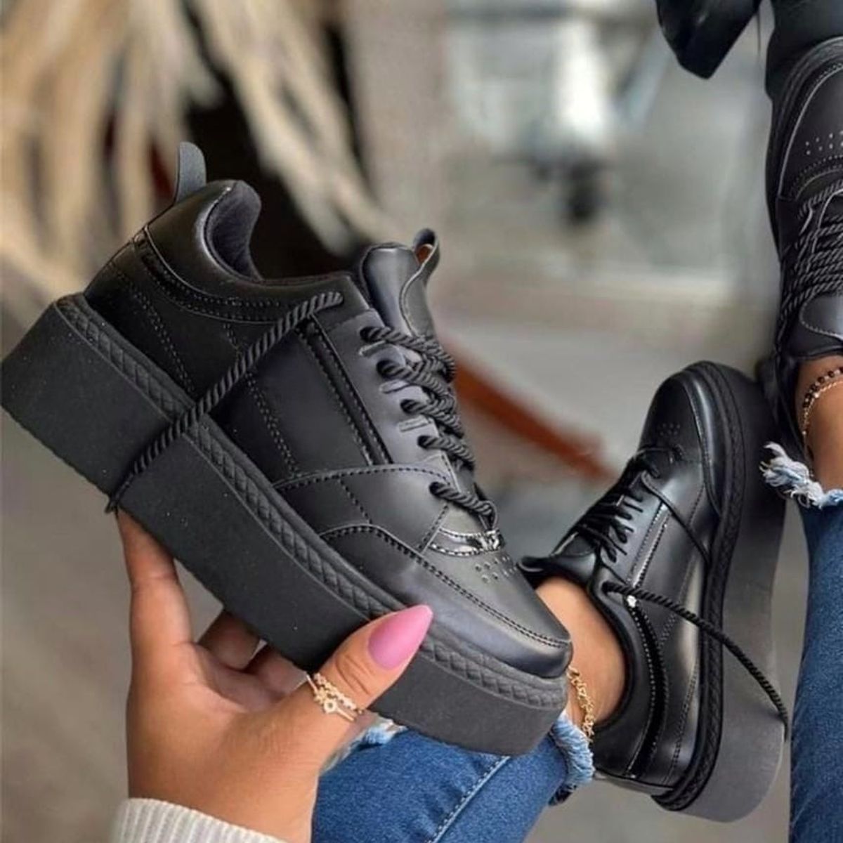 NACIONAL - Tenis Negro Dama Zapatillas Zapatos Mujer Lindos Moda Casual