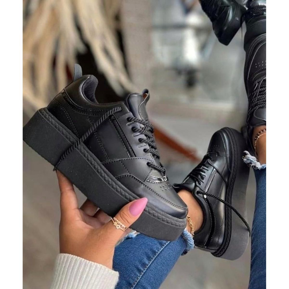 NACIONAL - Tenis Negro Dama Zapatillas Zapatos Mujer Lindos Moda Casual