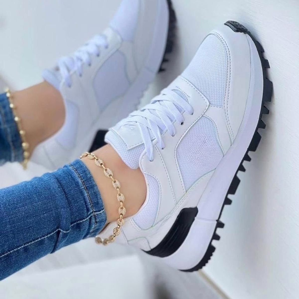 NACIONAL - Tenis Blanco Negro Dama Zapatillas Zapatos Mujer Lindos Moda Casual