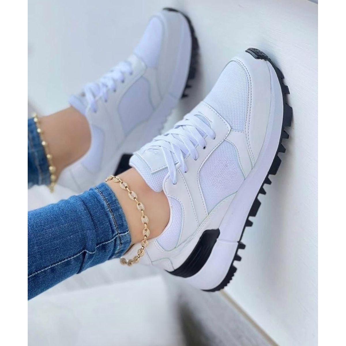 NACIONAL - Tenis Blanco Negro Dama Zapatillas Zapatos Mujer Lindos Moda Casual