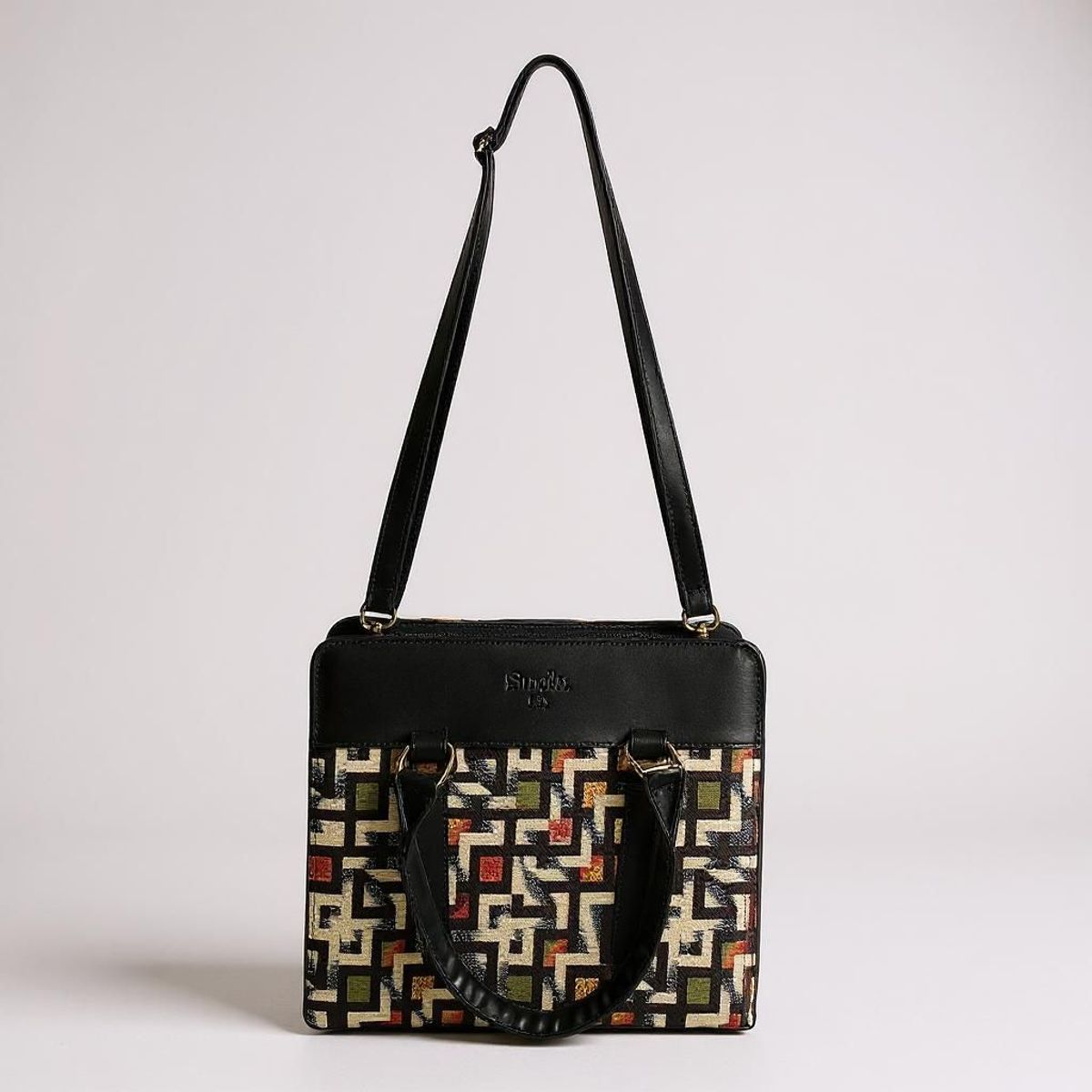 GENERICO - Bolso de dama mujer tipo lona gobelino casual sintético cuero negro elegante casual