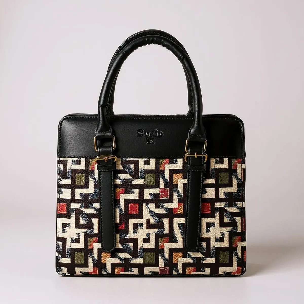GENERICO - Bolso de dama mujer tipo lona gobelino casual sintético cuero negro elegante casual