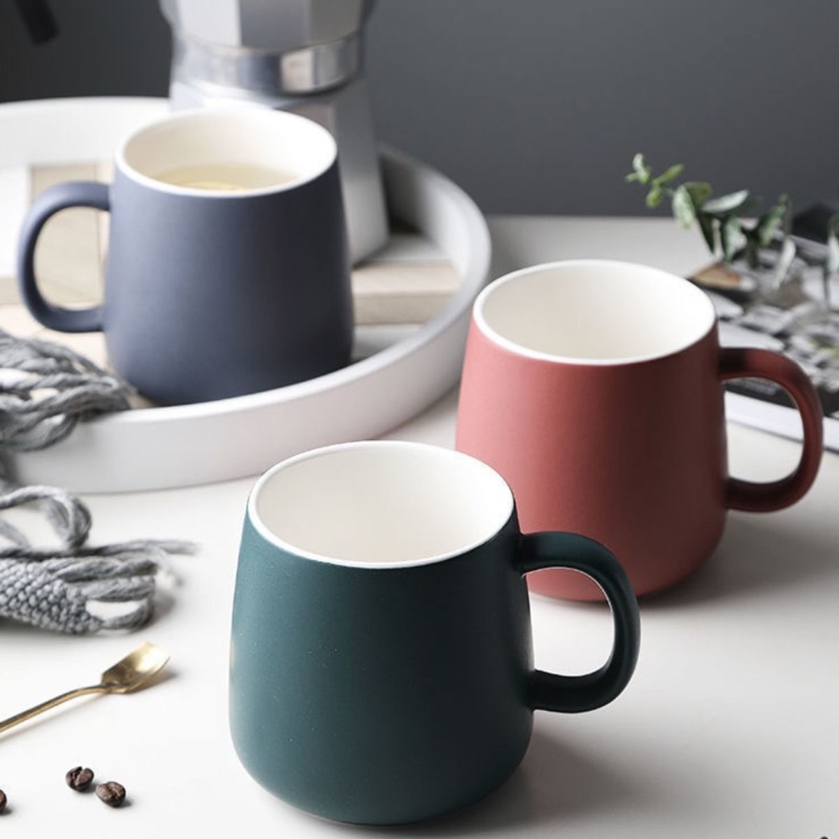 MULTIPLACE COLOMBIA - Set De Pocillos Para Cafe En Ceramica Finos 380 Ml X6-