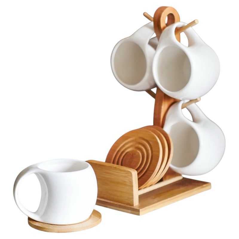 MULTIPLACE COLOMBIA - Set de Pocillos Blancos de Cerámica con Soporte  x4 Elegantes