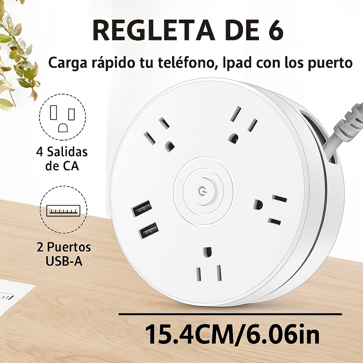 GENERICO - Extensión Eléctrica Multitoma 4+2 Puertos Usb Retractil