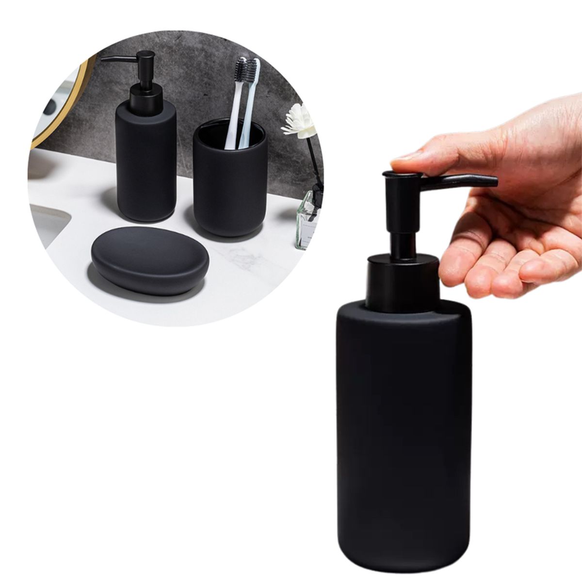 MULTIPLACE COLOMBIA - Set de Baño 3 Piezas  Dispensador Vaso y Jabonera en Negro Mate