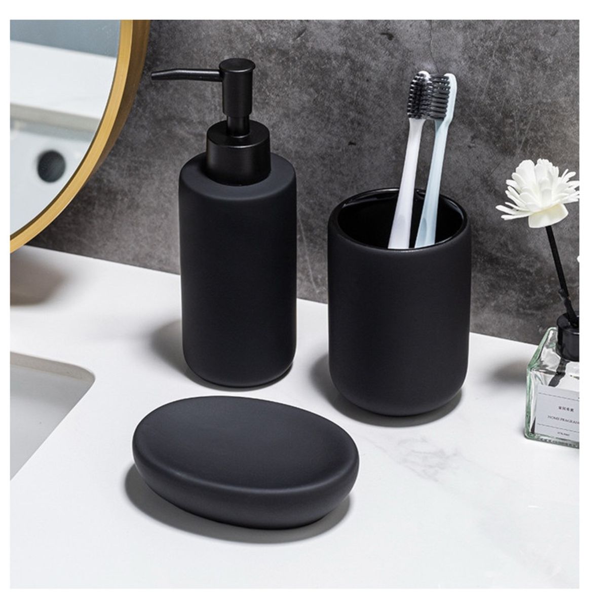 MULTIPLACE COLOMBIA - Set de Baño 3 Piezas  Dispensador Vaso y Jabonera en Negro Mate