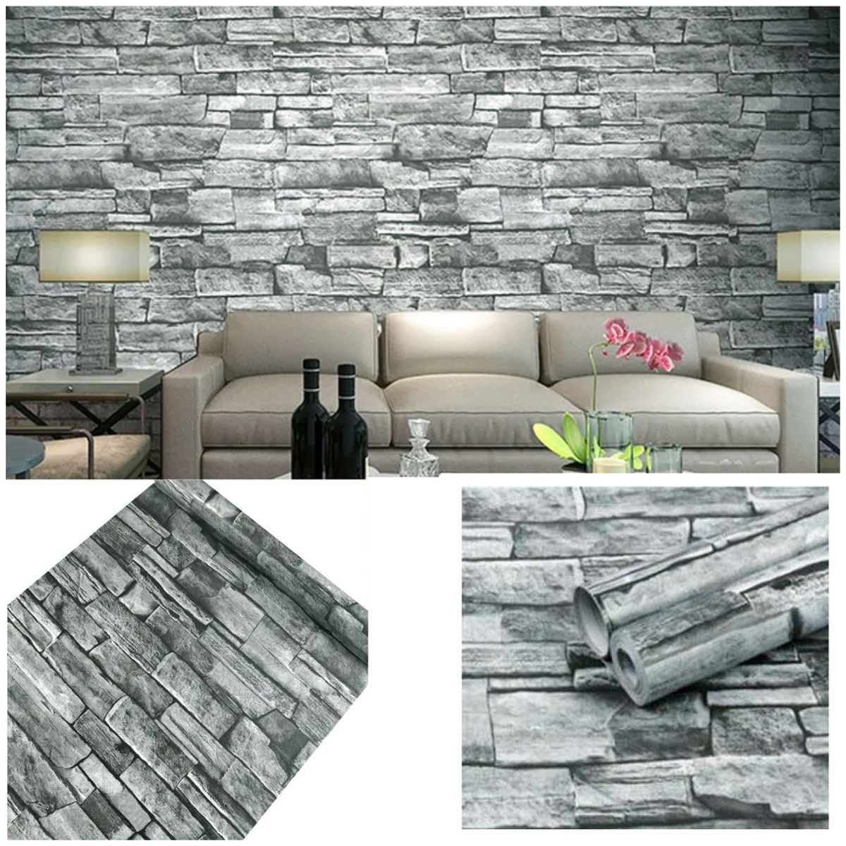 GENERAL - Papel Vinilo Adhesivo De Colgadura 10 M X 45 Cm Piedra Gris Rustico