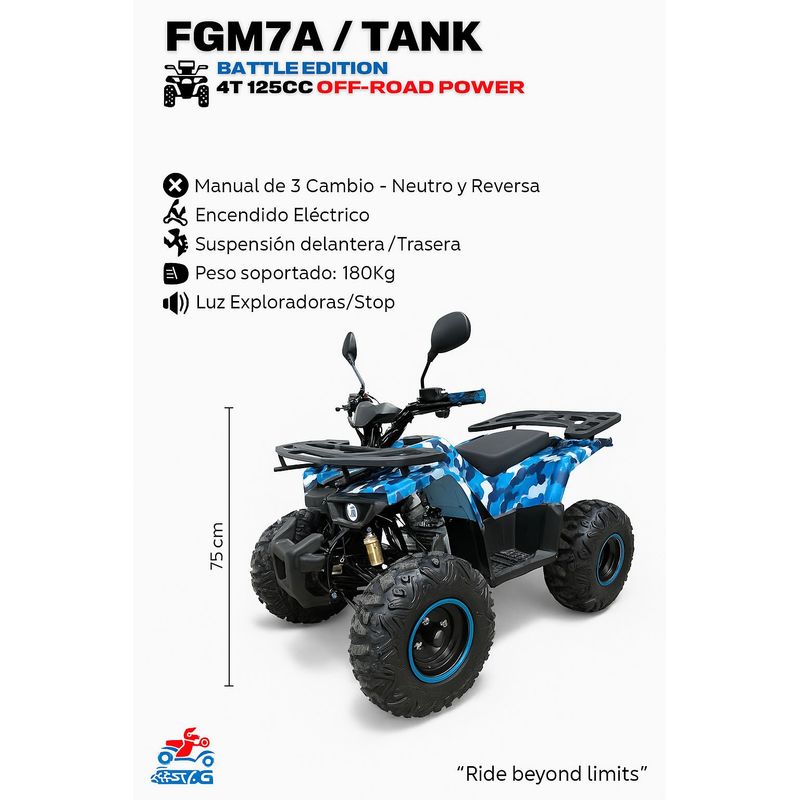 BIKE HAND - Cuatrimoto 125cc  TANK 4T 3 Cambios Encendido Eléctrico Azul