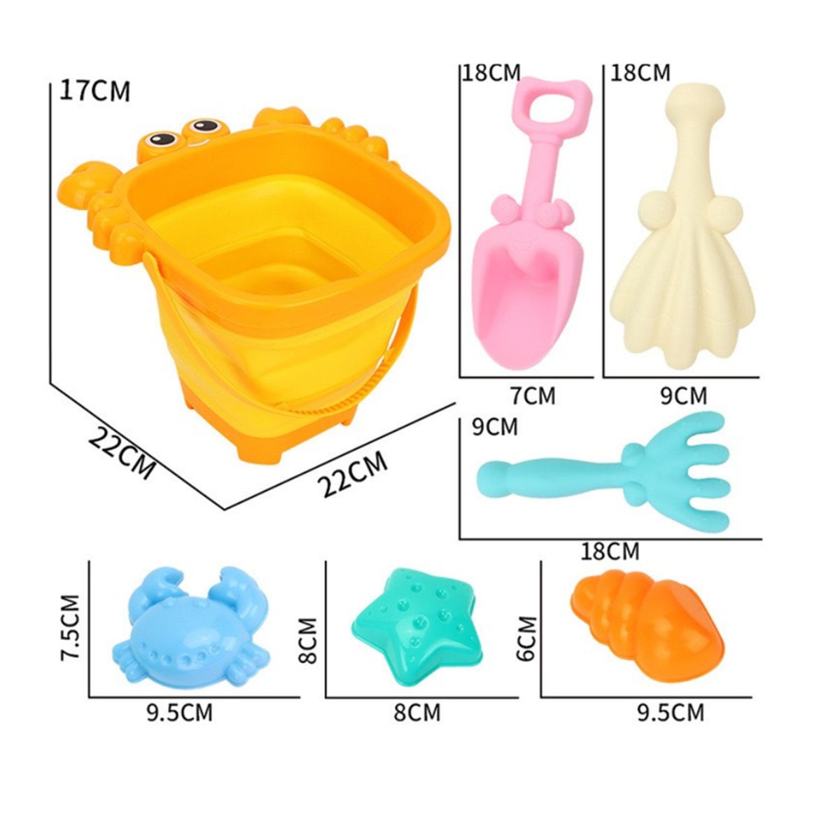MULTIPLACE COLOMBIA - Set de Juguetes de Playa para Niños con Balde Plegable y Moldes
