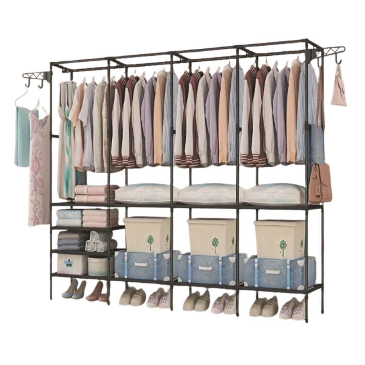 GENERICO - Ropero Perchero Tubular Organizador De Ropa 4 Cuerpos