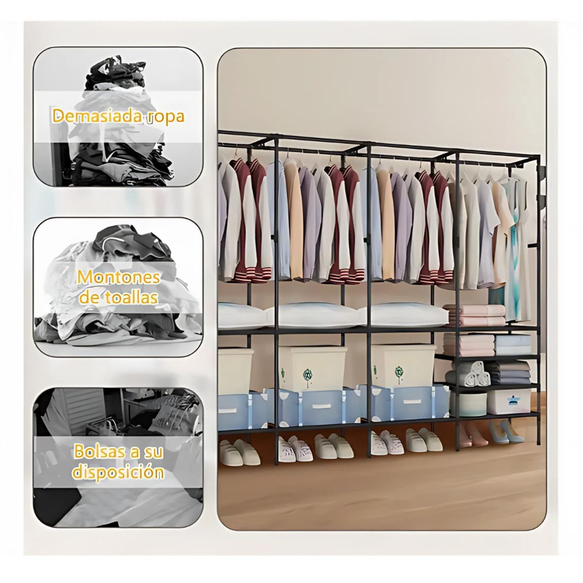 GENERICO - Ropero Perchero Tubular Organizador De Ropa 4 Cuerpos