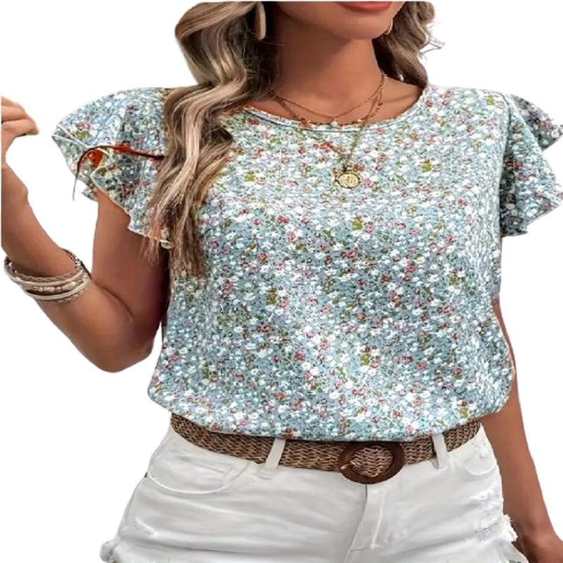 100 - Blusa Azul Claro con Estampado Floral
