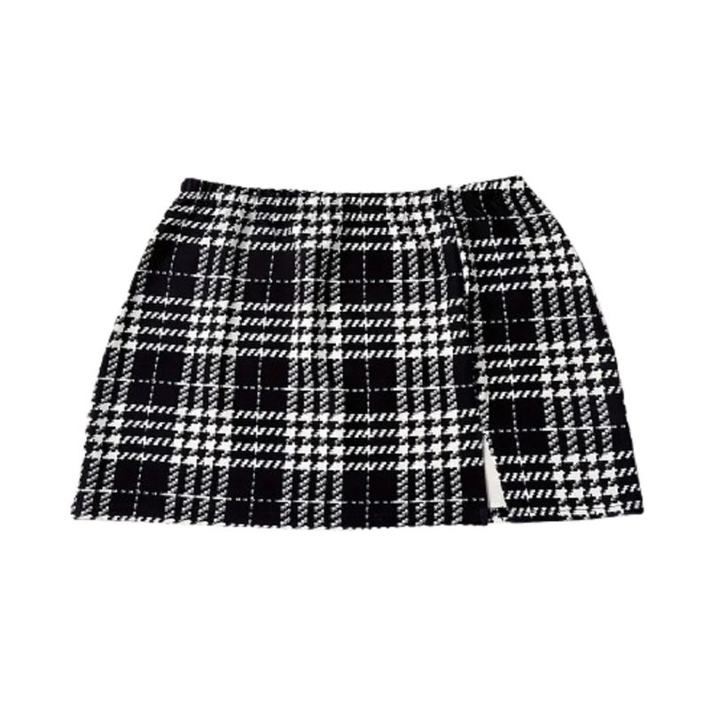 100 - Falda Plaid para Mujer Color Negro con Blanco