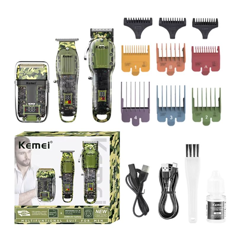 KEMEI - Cortadora de Cabello Profesional Kemei KM-2379 con Base y Accesorios  Diseño Militar